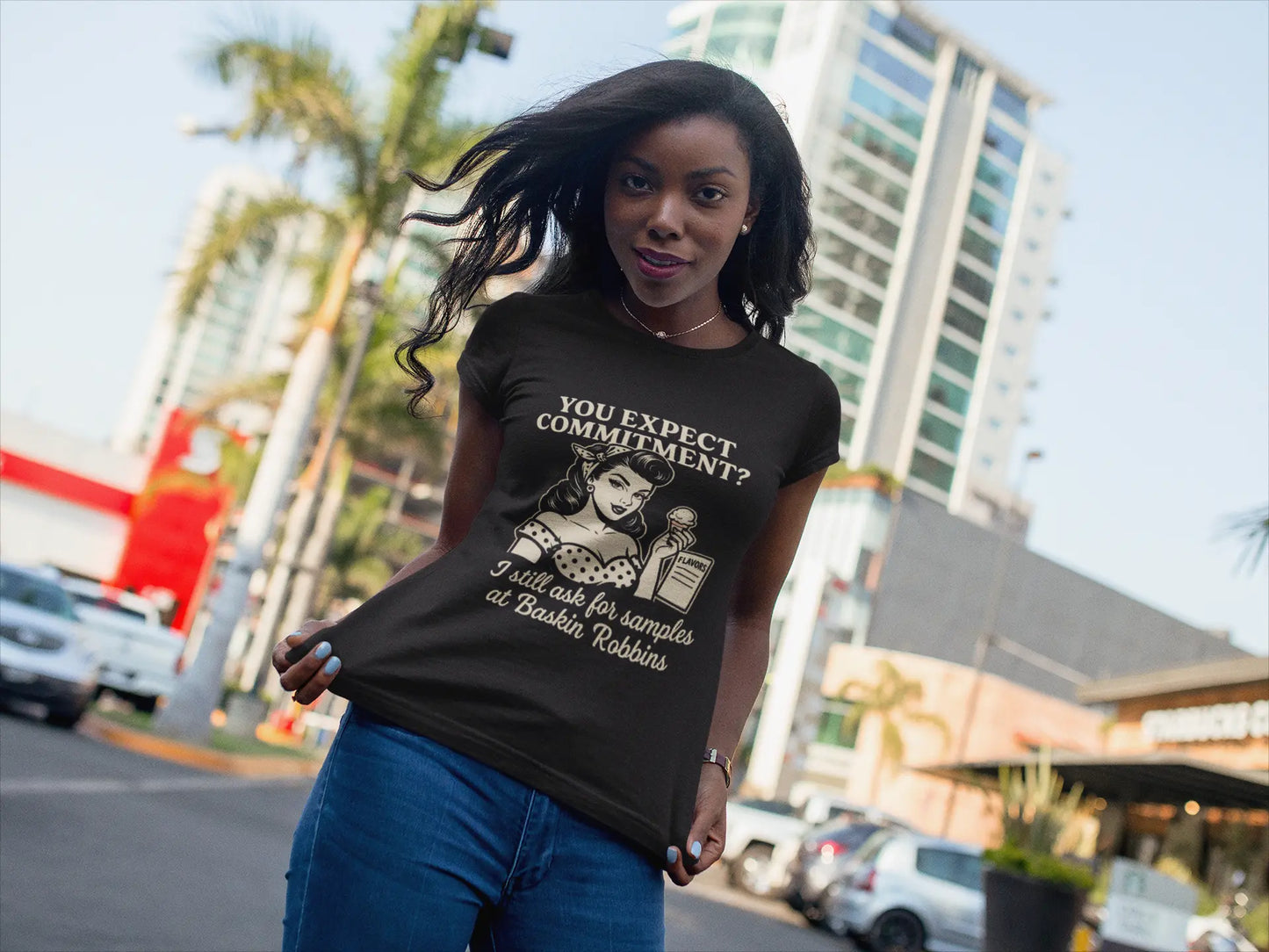 You Expect Commitment?” Slim Fit Graphic Tee – Flirty Retro Quote Shirt for Independent Women Yoycol