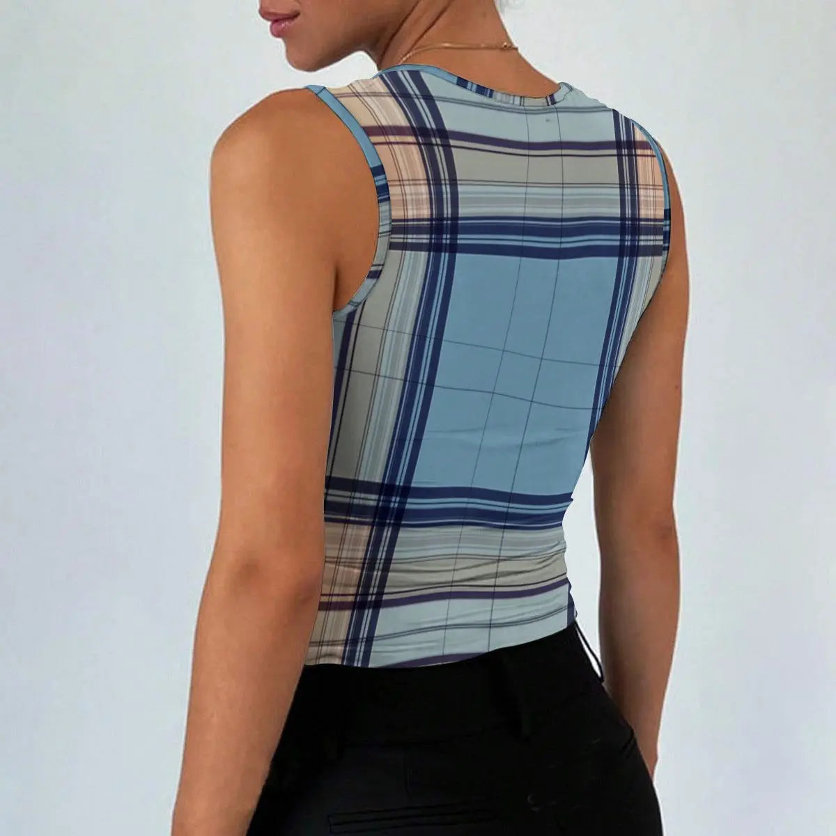 Single Life Soft Blue Plaid Tank — Anti-Settling Independence Apparel | Breakup Glow-Up Confidence Crop Top yoycol
