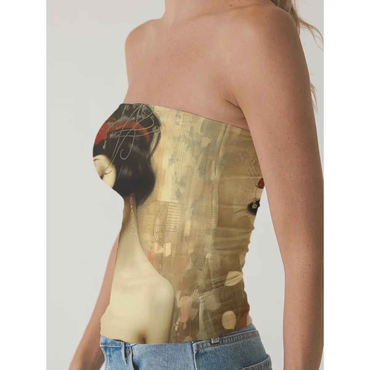 All-Over Print Women's Double-Layer Strapless Top Yoycol