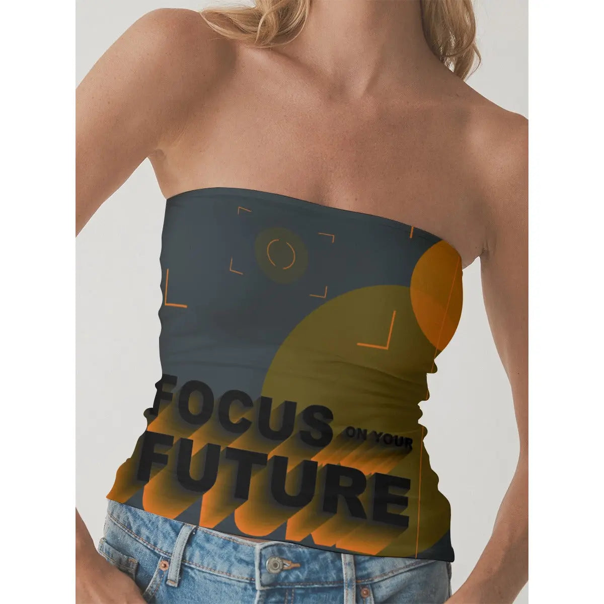 All-Over Print Women's Double-Layer Strapless Top Yoycol