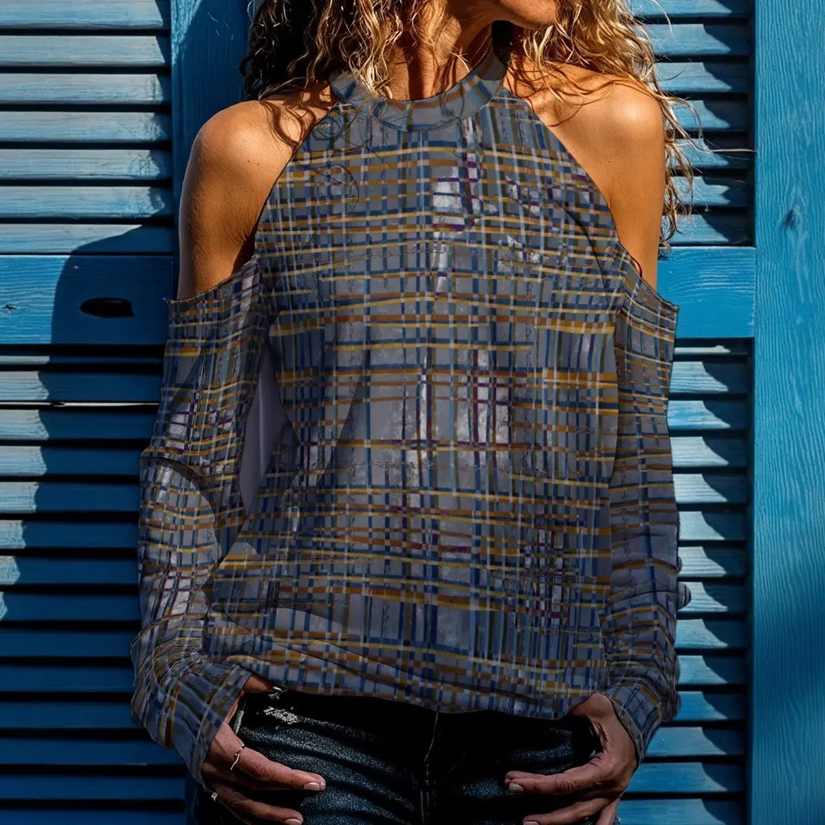 City Lights Plaid Cold-Shoulder Top | Single Life Night-Out Blouse yoycol