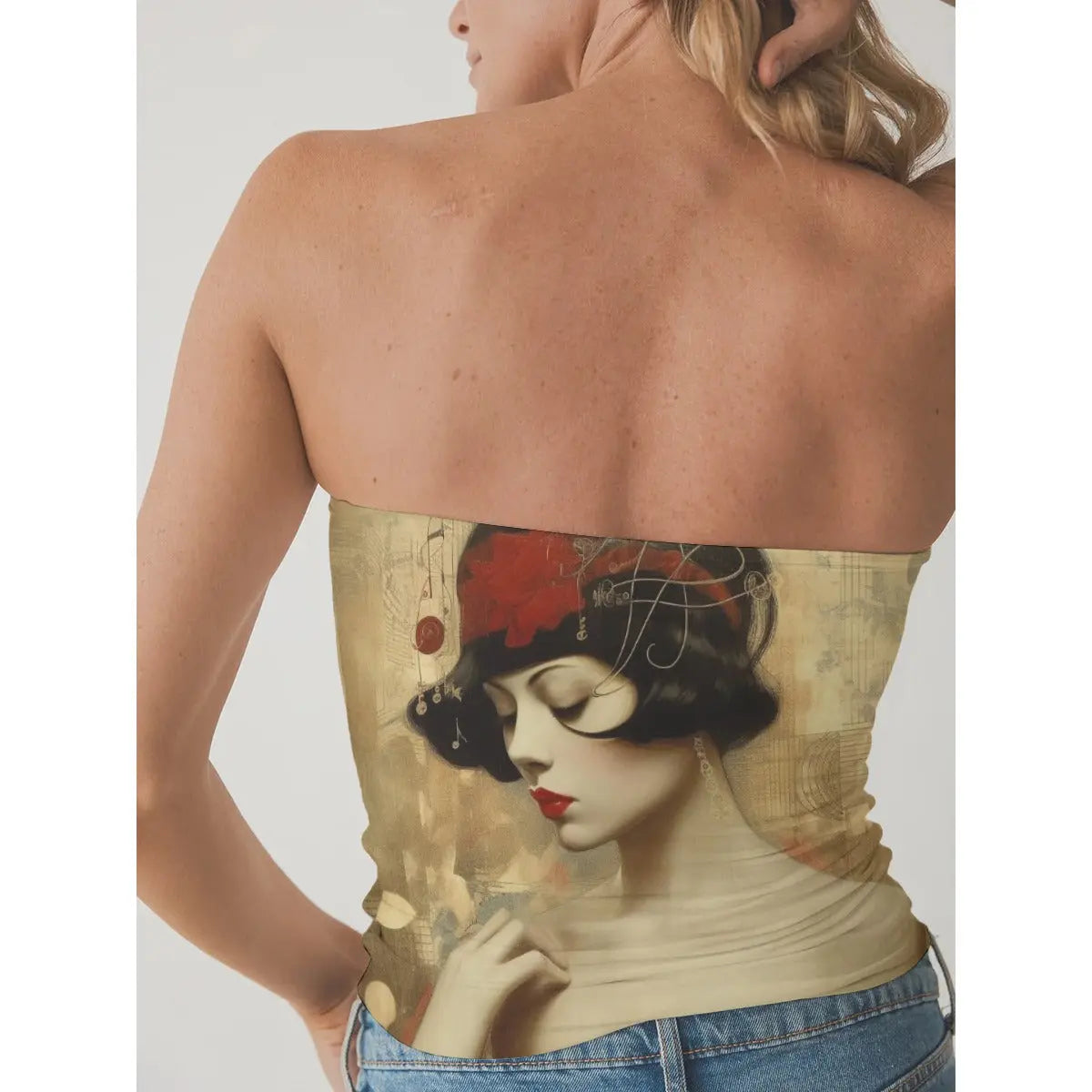 All-Over Print Women's Double-Layer Strapless Top Yoycol