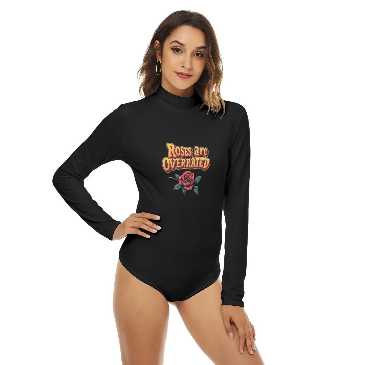 All-Over Print Women's Turtleneck Long Sleeve Bodysuit Yoycol