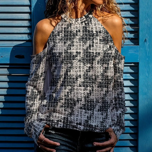 Black & White Pattern Cold Shoulder Top | Single Life Nightlife Fashion | Urban Edge Blouse by SheVibes After Dark yoycol