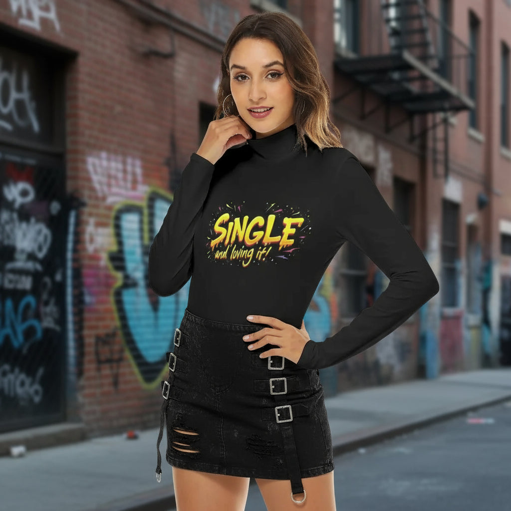 All-Over Print Women's Turtleneck Long Sleeve Bodysuit Yoycol