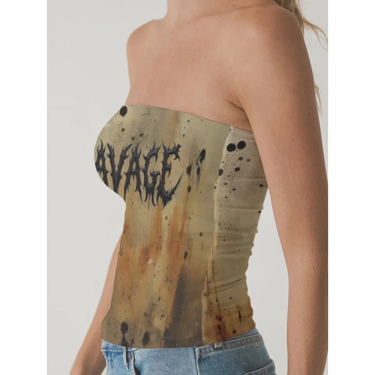 All-Over Print Women's Double-Layer Strapless Top Yoycol