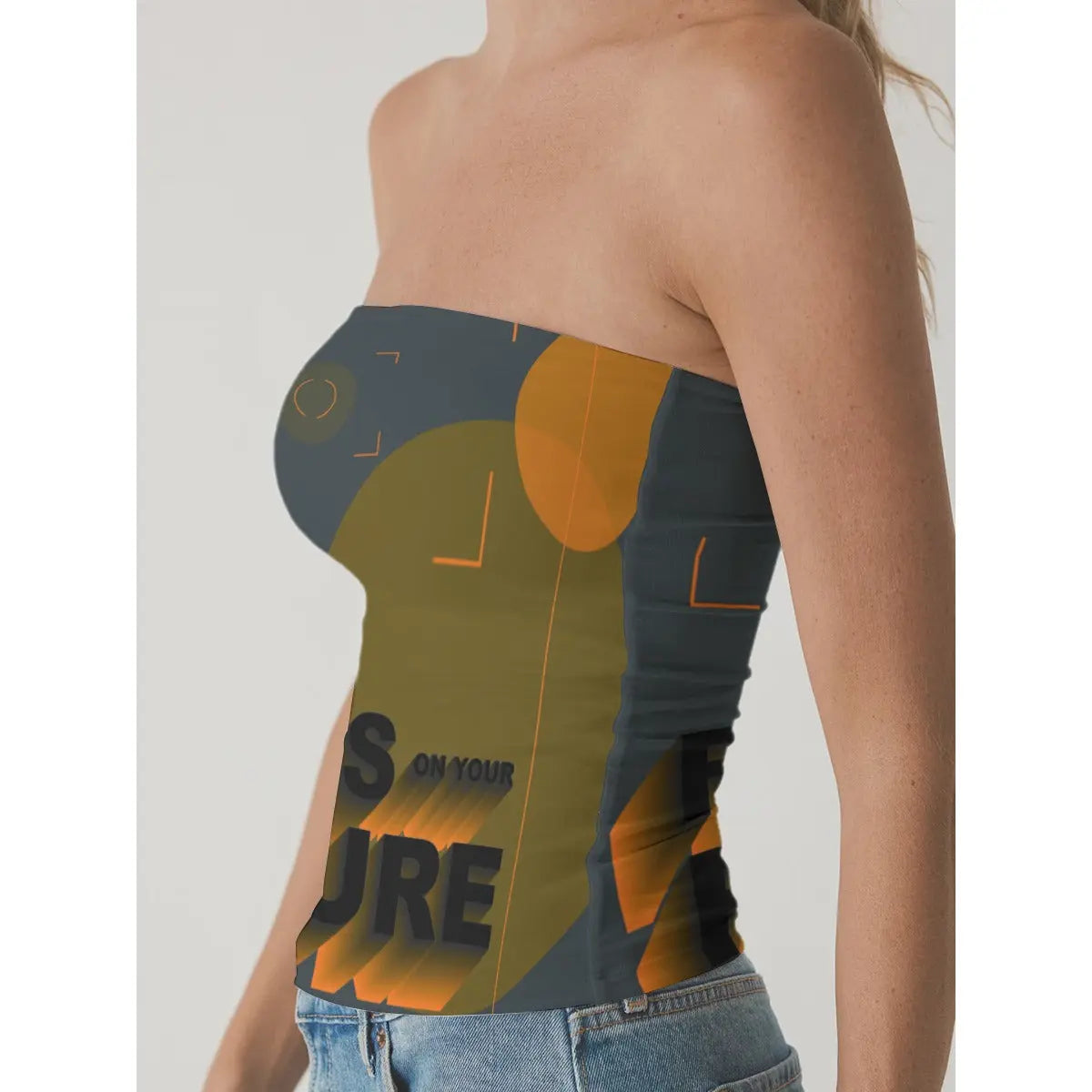 All-Over Print Women's Double-Layer Strapless Top Yoycol