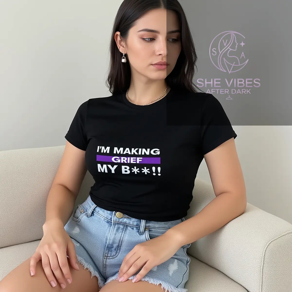 Grief Is My Bitch Shirt – Single Life Empowerment Tee for Independent Women | Anti-Settling Confidence Apparel - SHE VIBES AFTER DARK