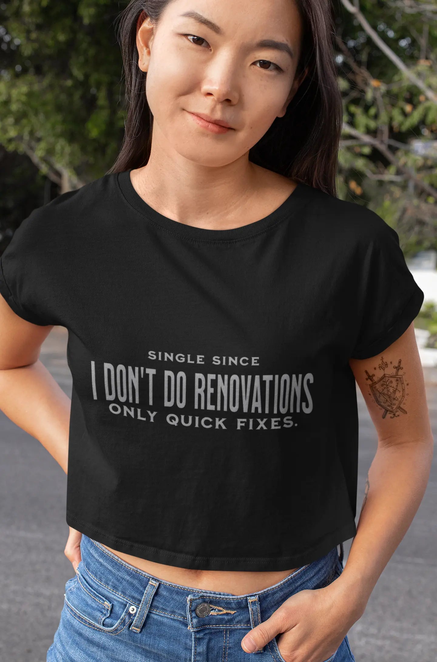 "I Don't Do Renovations" Sarcastic Single Life V-Neck T-Shirt | Funny Independent Woman All-Over Pri Yoycol
