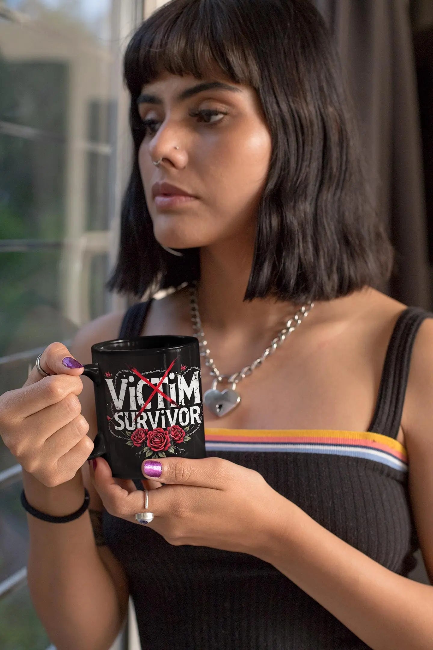 Empowering Survivor Mug, Motivational Black Coffee Cup, Self-Care Inspiration Gift, Resilience Reminder, Empowerment Drinkware, Yoycol