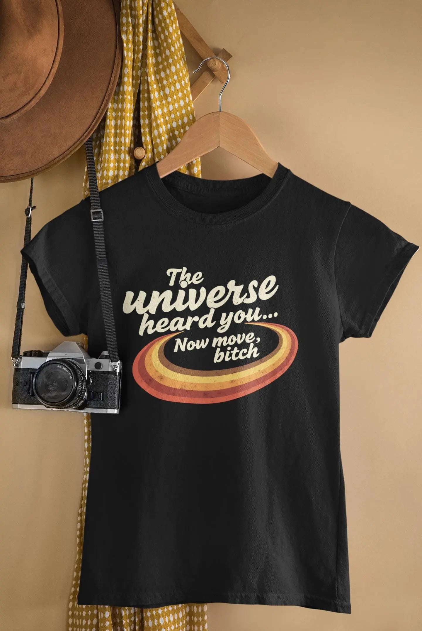 Retro Galaxy Graphic Tee: Unisex Black Cosmic Print T-Shirt Yoycol