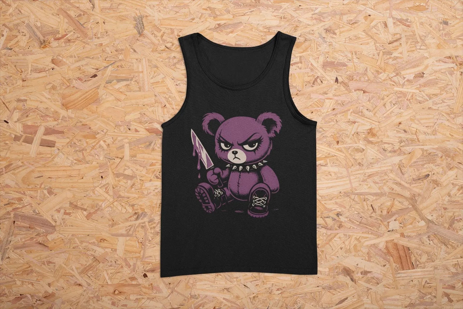 Grunge Purple Teddy Bear Tank Top: Edgy Y2K Cotton Shirt Yoycol