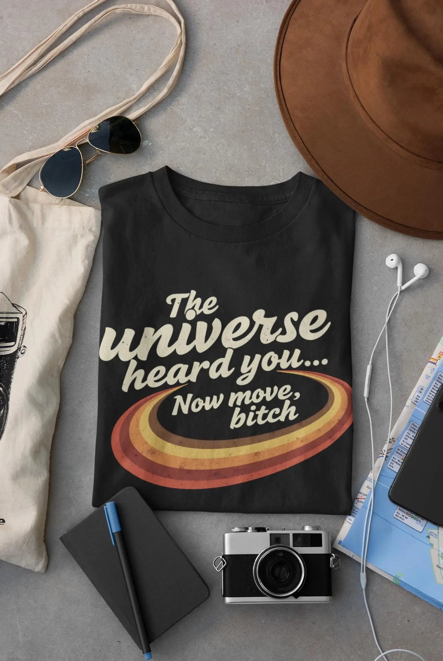 Retro Galaxy Graphic Tee: Unisex Black Cosmic Print T-Shirt Yoycol