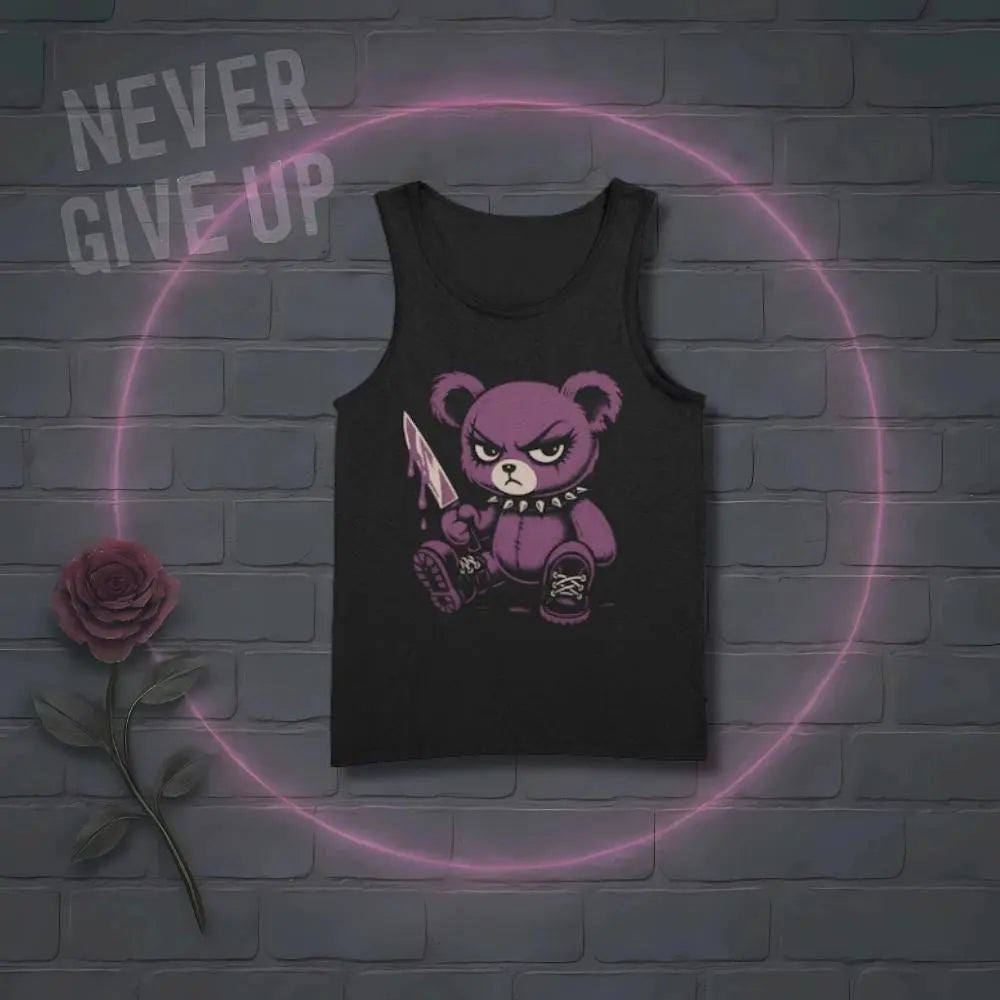 Grunge Purple Teddy Bear Tank Top: Edgy Y2K Cotton Shirt Yoycol