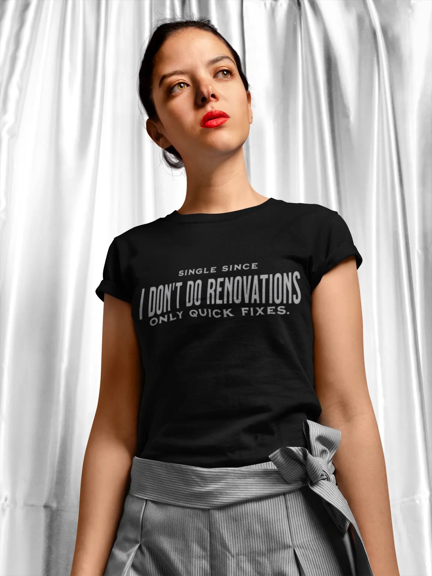 "I Don't Do Renovations" Sarcastic Single Life V-Neck T-Shirt | Funny Independent Woman All-Over Pri Yoycol